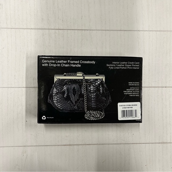 Kenneth Cole Genuine Leather Framed Crossbody Black Python EUC Drop-nChain Strap - Picture 2 of 11